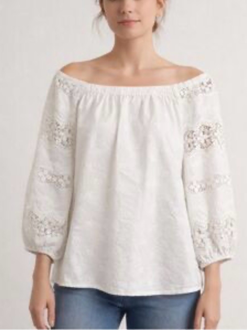 Sundance white lace peasant crochet embroidered blouse 100% cotton size small